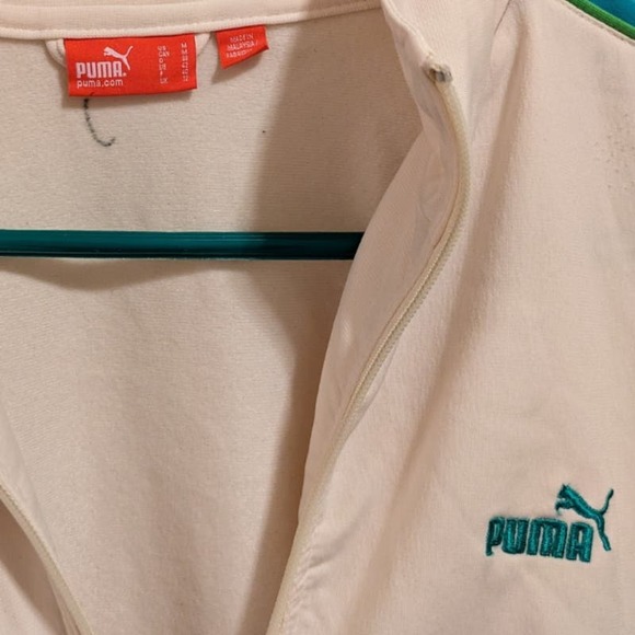 Vintage Zip Up Puma Track Jacket White with Teal/Green Striped Sleeves. Men's M - Picture 8 of 8